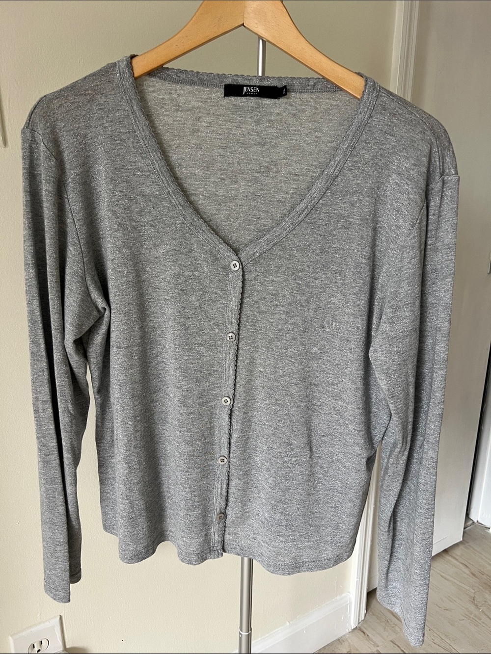Jensen Heather Gray V-Neck Button Front Cardigan